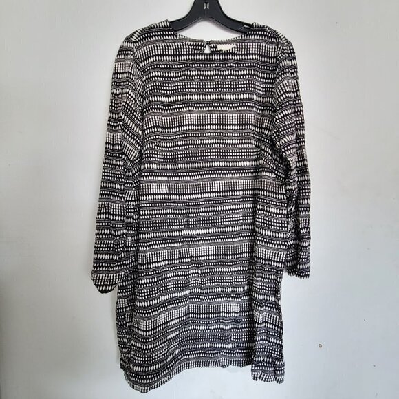 H&M Black White Stripe Geometric Long Sleeve Deep Key Hole Back Shift Dress 12 - Picture 13 of 13